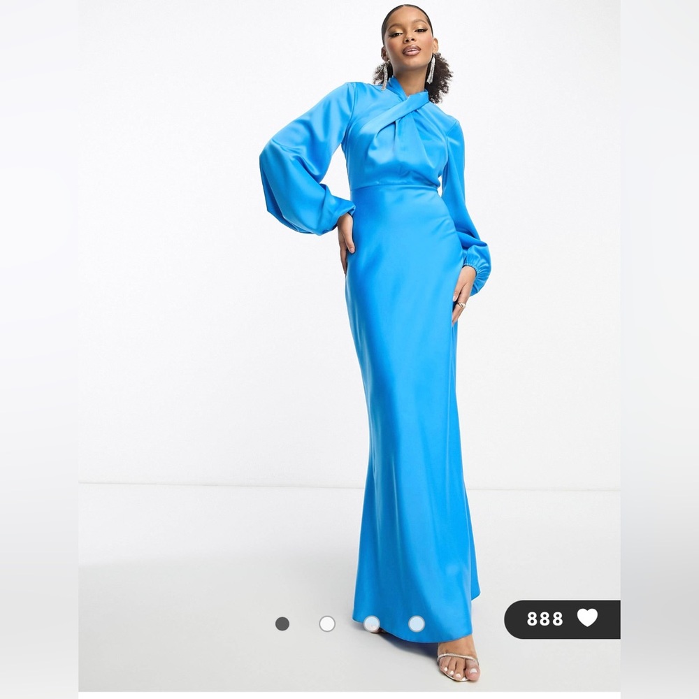 Blue Maxi Satin Gown - Asos